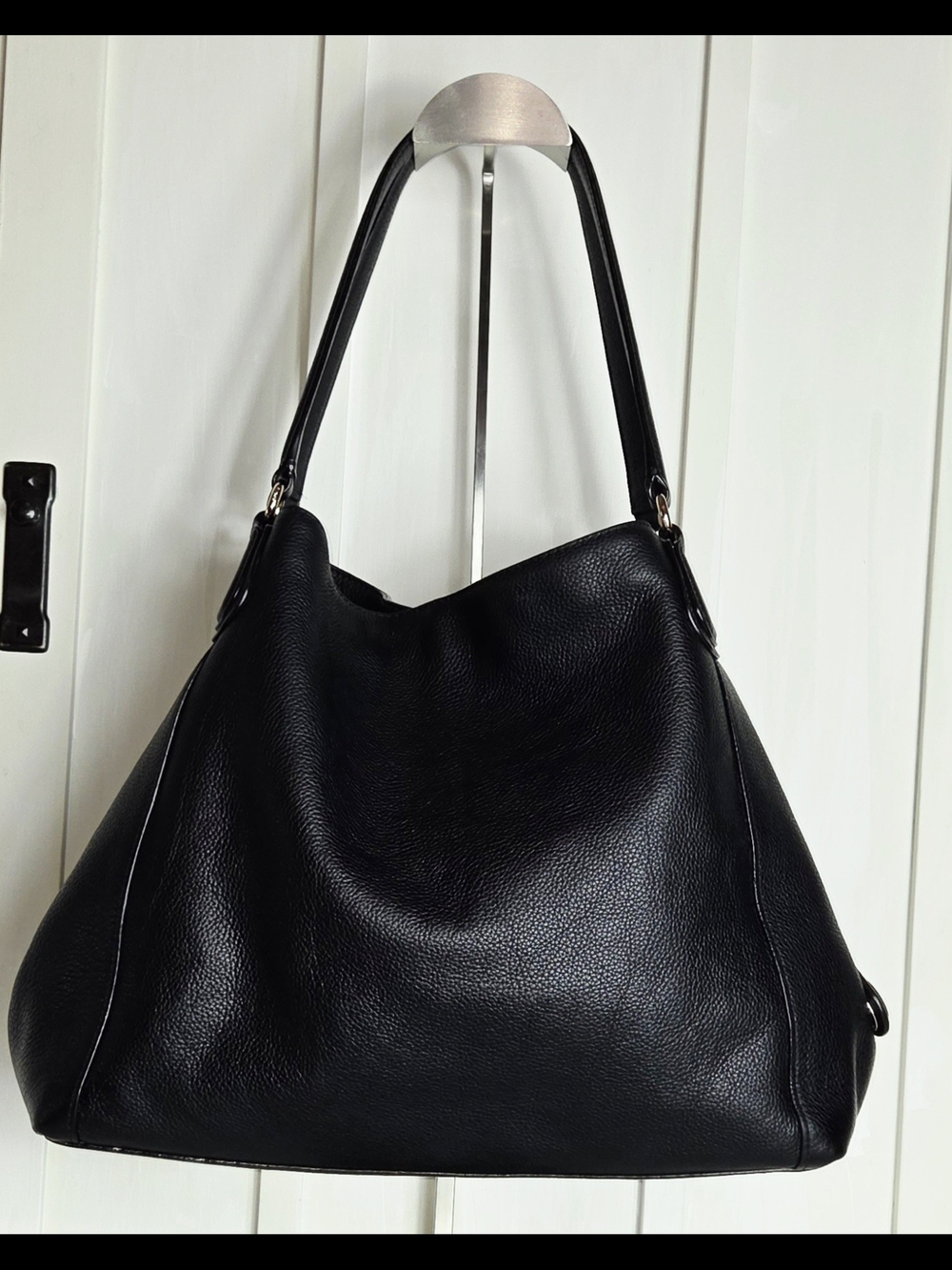 COACH 33547 EDIE PEBBLED LEATHER SHOULDER HANDBAG BLACK - Picture 2 of 8